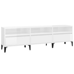 vidaXL Mueble de TV madera contrachapada blanco brillo 150x30x44,5 cm