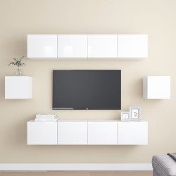 vidaXL Set de muebles de salón 6 pzas madera ingeniería blanco brillo