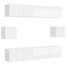 vidaXL Set de muebles de salón 6 pzas madera ingeniería blanco brillo