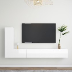 vidaXL Set de muebles de salón 3 pzas madera ingeniería blanco brillo