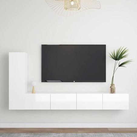 vidaXL Set de muebles de salón 3 pzas madera ingeniería blanco brillo