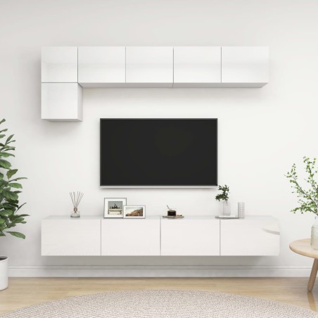 vidaXL Set de muebles de salón 5 pzas madera ingeniería blanco brillo