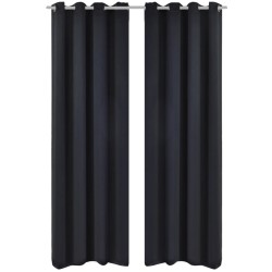 2 cortinas negras oscuras con anillas metálicas, blackout 135 x 245 cm