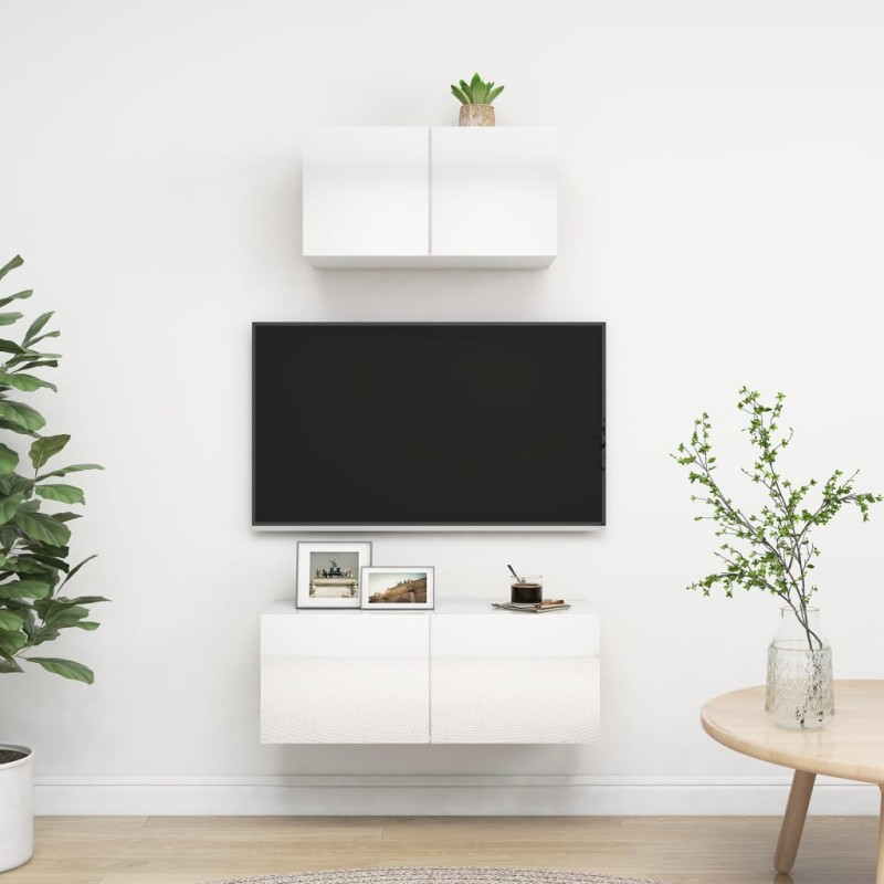 vidaXL Set de muebles de salón 2 pzas madera ingeniería blanco brillo vidaXL Set de muebles de salón 2 pzas madera ingeniería blanco brillo