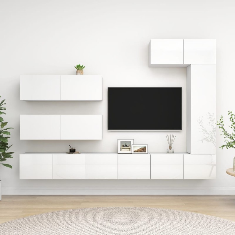 vidaXL Set de muebles de salón 7 pzas madera ingeniería blanco brillo