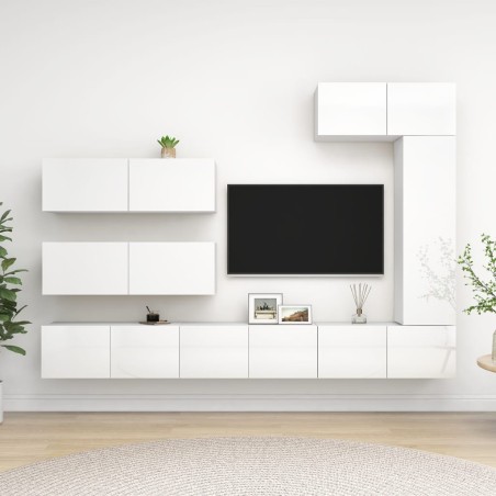 vidaXL Set de muebles de salón 7 pzas madera ingeniería blanco brillo