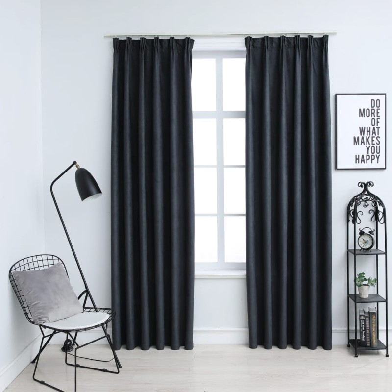 vidaXL Cortinas opacas con ganchos 2 unidades gris antracita 140x175cm vidaXL Cortinas opacas con ganchos 2 unidades gris antracita 140x175cm