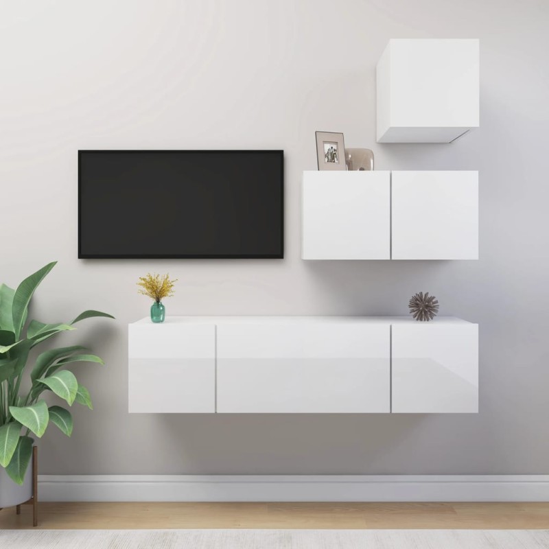 vidaXL Set de muebles de salón 4 pzas madera ingeniería blanco brillo