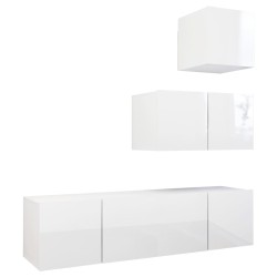 vidaXL Set de muebles de salón 4 pzas madera ingeniería blanco brillo