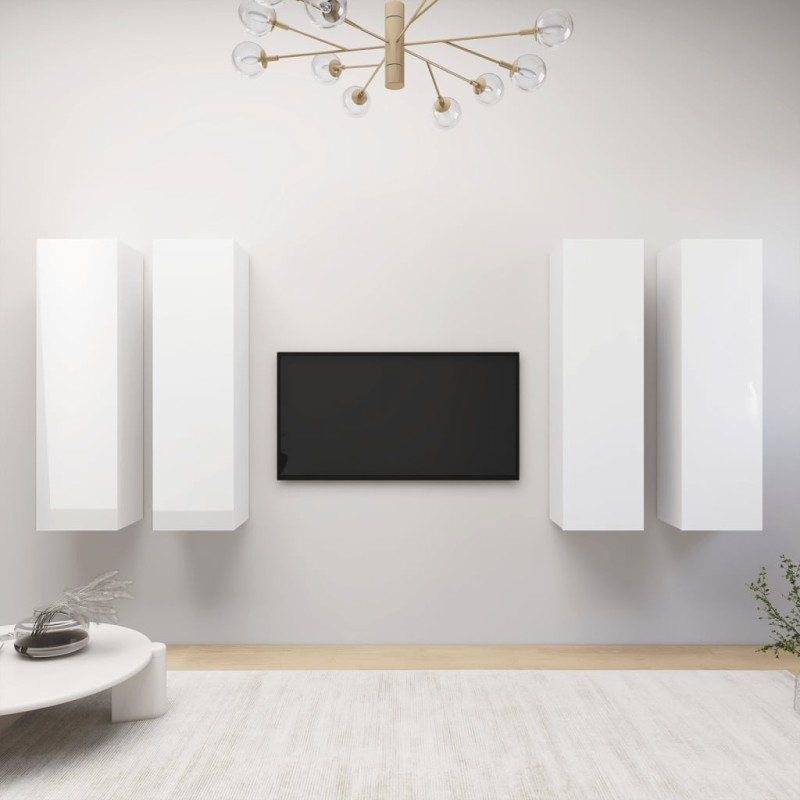 vidaXL Muebles de salón 4 piezas madera ingeniería blanco brillante vidaXL Muebles de salón 4 piezas madera ingeniería blanco brillante