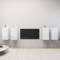 vidaXL Muebles de salón 4 piezas madera ingeniería blanco brillante