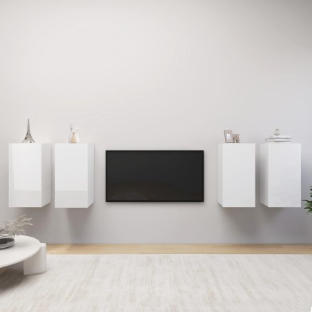 vidaXL Muebles de salón 4 piezas madera ingeniería blanco brillante