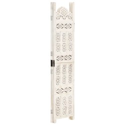 vidaXL Biombo 3 paneles tallado a mano madera mango blanco 120x165 cm