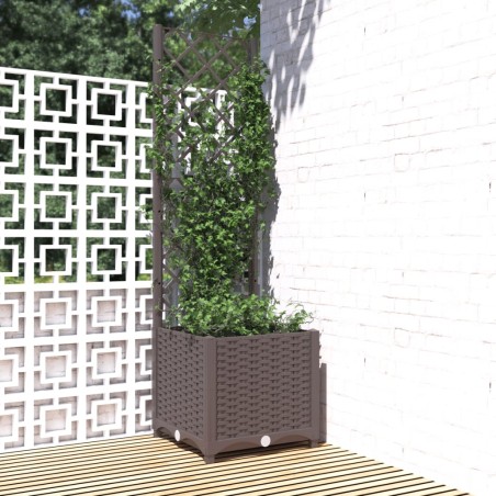 vidaXL Jardinera con enrejado PP marrón 40x40x136 cm