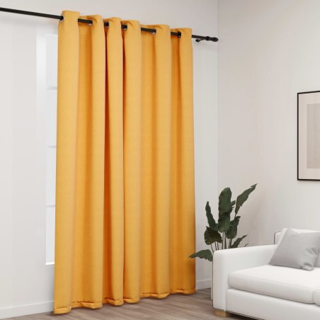 vidaXL Cortina opaca con ojales look de lino amarillo 290x245 cm