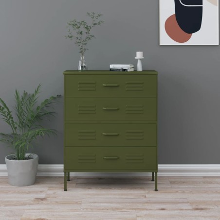 vidaXL Armario de cajones de acero verde oliva 80x35x101,5 cm