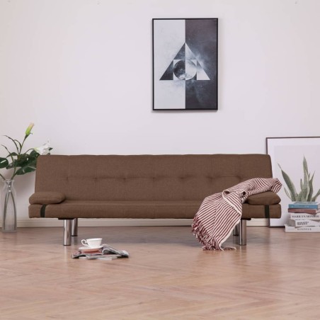 vidaXL Sofá cama con dos almohadas de poliéster marrón
