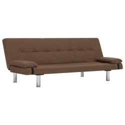 vidaXL Sofá cama con dos almohadas de poliéster marrón