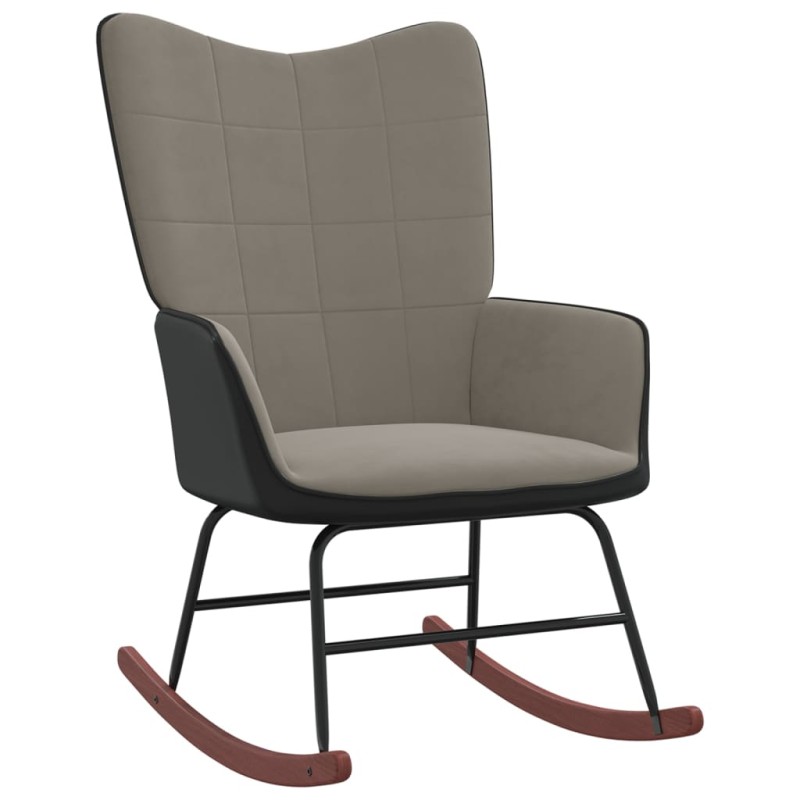 vidaXL Silla mecedora de terciopelo gris claro y PVC vidaXL Silla mecedora de terciopelo gris claro y PVC