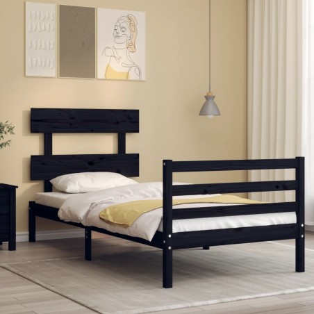 vidaXL Estructura de cama con cabecero madera maciza negro 100x200 cm