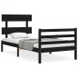 vidaXL Estructura de cama con cabecero madera maciza negro 100x200 cm vidaXL Estructura de cama con cabecero madera maciza negro 100x200 cm