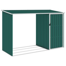vidaXL Cobertizo jardín de leña acero galvanizado verde 245x98x159 cm