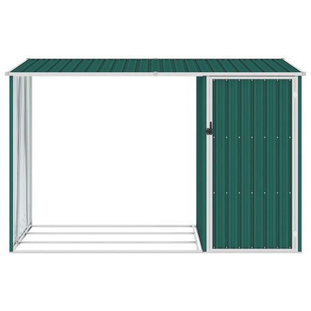 vidaXL Cobertizo jardín de leña acero galvanizado verde 245x98x159 cm
