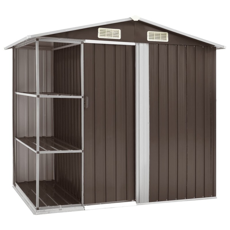vidaXL Cobertizo de jardín con estantería hierro marrón 205x130x183 cm vidaXL Cobertizo de jardín con estantería hierro marrón 205x130x183 cm