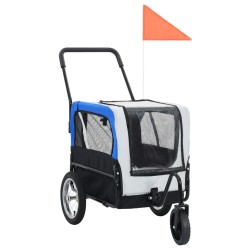 vidaXL Remolque de bicicleta para mascotas cochecito 2 en 1 gris azul
