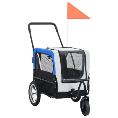 vidaXL Remolque de bicicleta para mascotas cochecito 2 en 1 gris azul