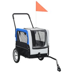 vidaXL Remolque de bicicleta para mascotas cochecito 2 en 1 gris azul