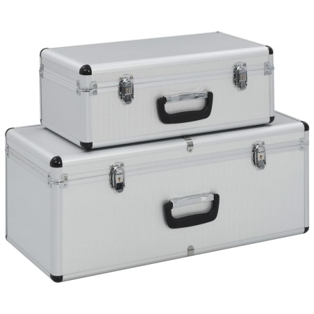 vidaXL Cajas de almacenamiento 2 unidades aluminio plateado 