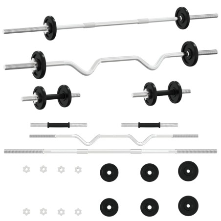 vidaXL Juego de barras y mancuernas de 30 kg hierro fundido