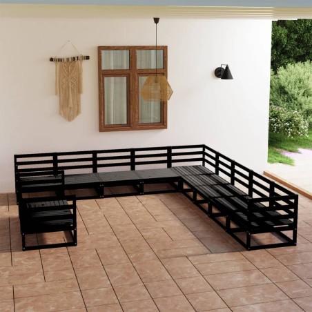 vidaXL Juego de muebles de jardín 11 pzas madera maciza de pino negro