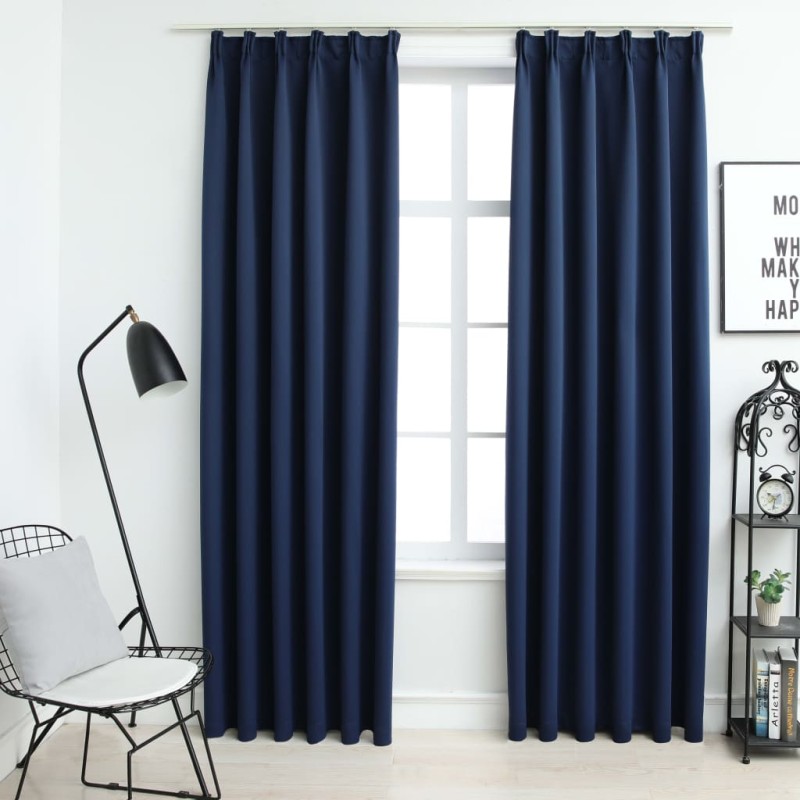 vidaXL Cortinas opacas con ganchos 2 piezas azul 140x175 cm vidaXL Cortinas opacas con ganchos 2 piezas azul 140x175 cm