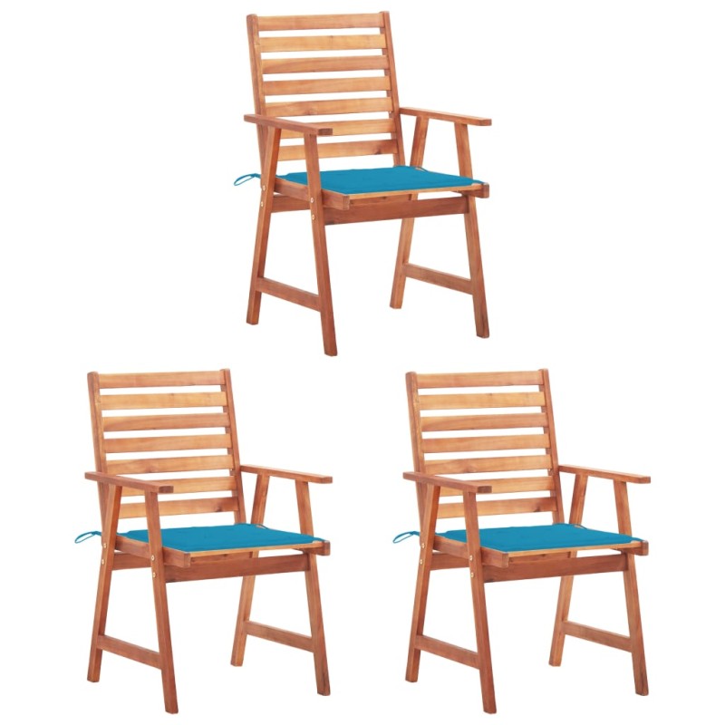 vidaXL Sillas comedor de jardín 3 uds madera maciza acacia y cojines vidaXL Sillas comedor de jardín 3 uds madera maciza acacia y cojines