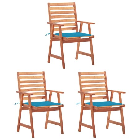 vidaXL Sillas comedor de jardín 3 uds madera maciza acacia y cojines