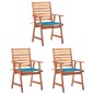 vidaXL Sillas comedor de jardín 3 uds madera maciza acacia y cojines vidaXL Sillas comedor de jardín 3 uds madera maciza acacia y cojines