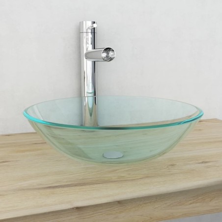 vidaXL Lavabo vidrio templado transparente 42 cm
