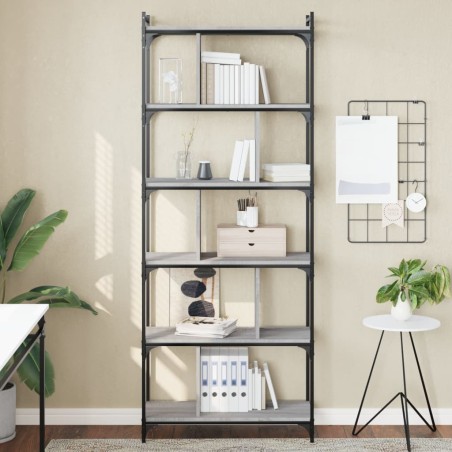 vidaXL Librería 6 estantes madera ingeniería gris Sonoma 76x32x192 cm