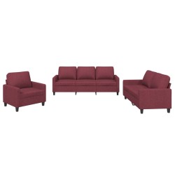 vidaXL Juego de sofás con cojines 3 piezas tela rojo tinto