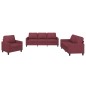 vidaXL Juego de sofás con cojines 3 piezas tela rojo tinto vidaXL Juego de sofás con cojines 3 piezas tela rojo tinto