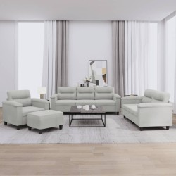 vidaXL Juego de sofás con cojines 4 piezas tela microfibra gris claro