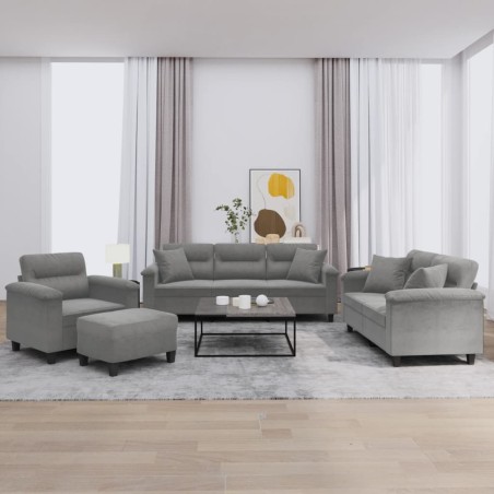 vidaXL Juego de sofás con cojines 4 piezas tela microfibra gris oscuro