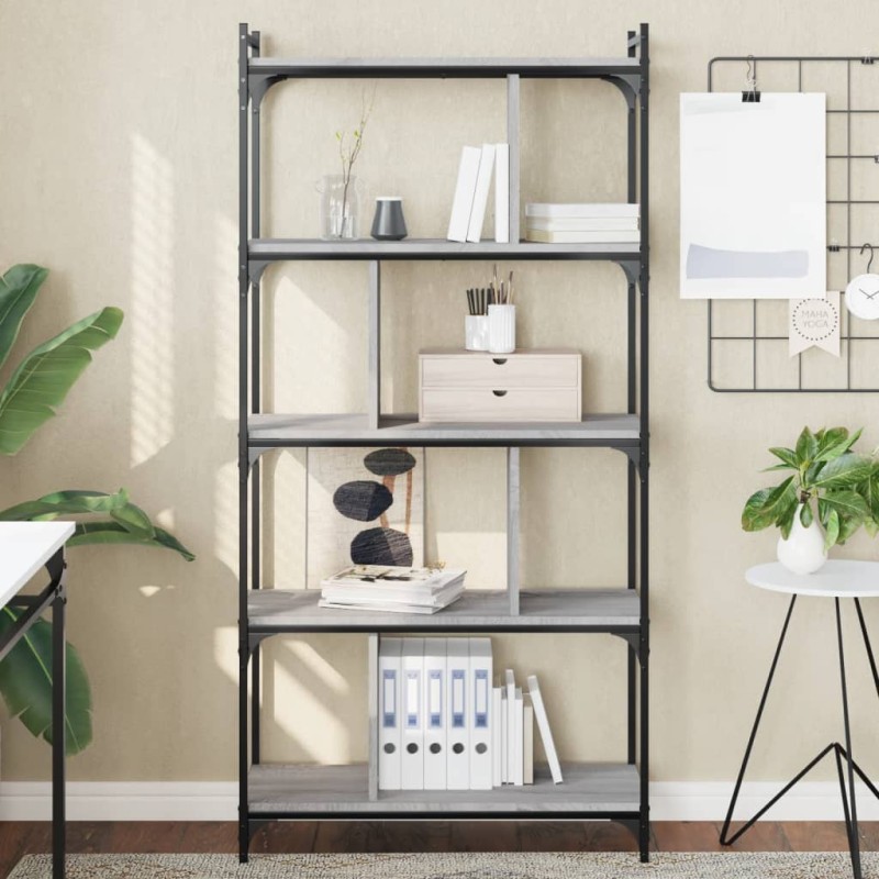vidaXL Librería 5 estantes madera ingeniería gris Sonoma 76x32x158 cm vidaXL Librería 5 estantes madera ingeniería gris Sonoma 76x32x158 cm