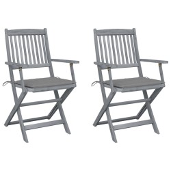 vidaXL Sillas de jardín plegables 2 uds cojines madera maciza acacia
