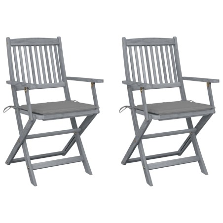 vidaXL Sillas de jardín plegables 2 uds cojines madera maciza acacia