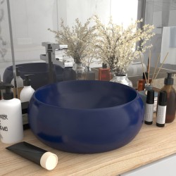 vidaXL Lavabo de lujo redondo cerámica azul oscuro mate 40x15 cm 