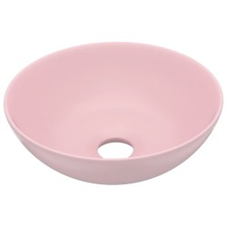 vidaXL Lavabo de cuarto de baño redondo cerámica rosa mate