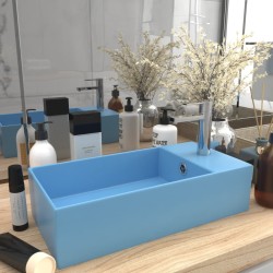 vidaXL Lavabo con rebosadero cerámica azul claro
